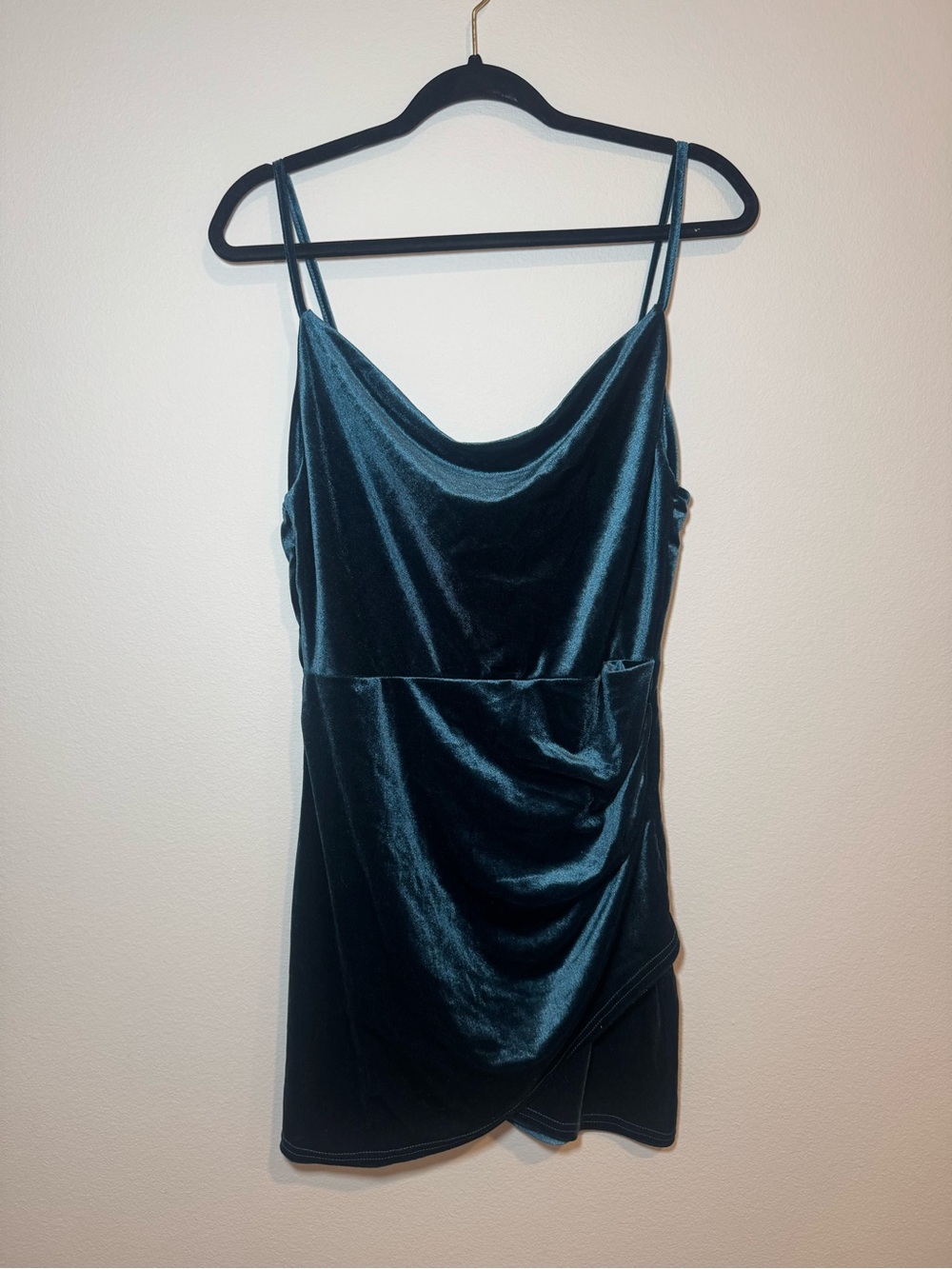 Velvet Cowl Neck Camisole Dress in Teal
